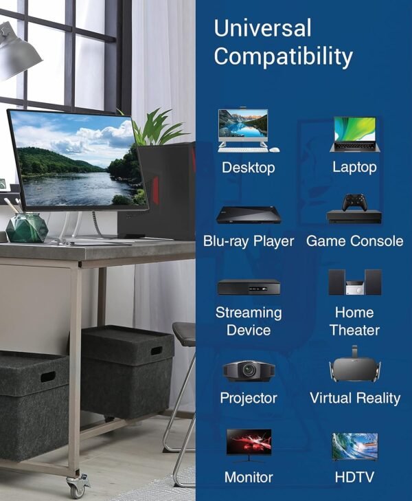 BlueRigger Ultra Series 8K HDMI to HDMI Cable with 48Gbps Speed, (10 Feet / 3 Meters) Supports 8K@60HZ, 4K@120HZ, 1080p FullHD, UHD/Ultra HD, 3D, High Speed with Ethernet, eARC, PS4, Xbox, HDTV - Image 5