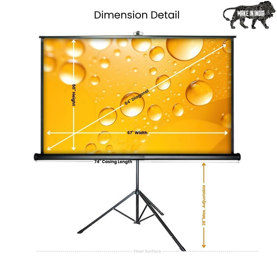 ELCOR Tripod/Portable Indoor-Outdoor projection screen 84" | 4 feet x 6 feet | 4:03 format, UltraHD 4K Matte White fabric material, Heavy sturdy tripod stand Included - Image 2