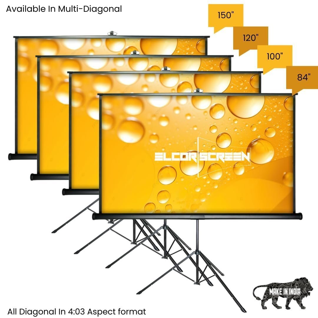 ELCOR Tripod/Portable Indoor-Outdoor projection screen 84" | 4 feet x 6 feet | 4:03 format, UltraHD 4K Matte White fabric material, Heavy sturdy tripod stand Included - Image 5
