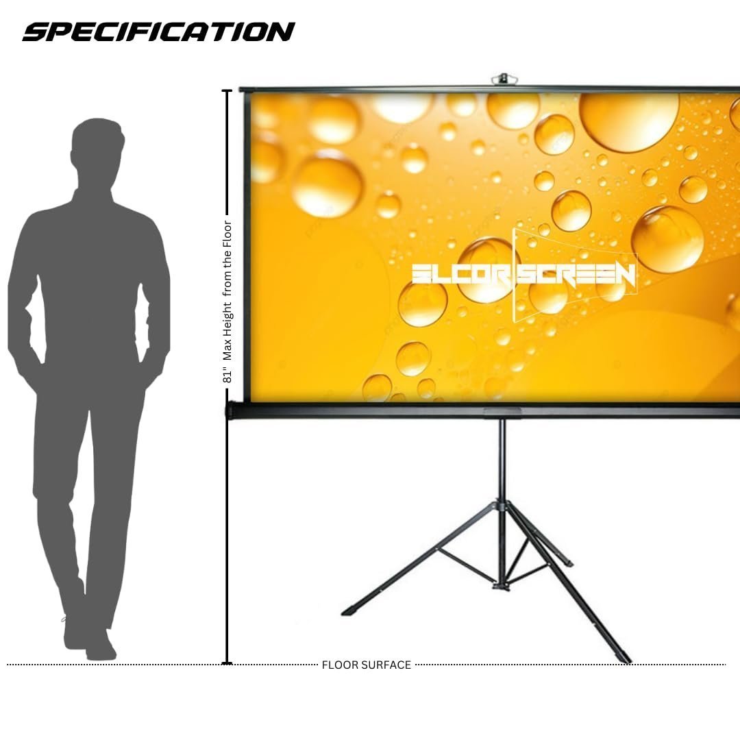 ELCOR Tripod/Portable Indoor-Outdoor projection screen 84" | 4 feet x 6 feet | 4:03 format, UltraHD 4K Matte White fabric material, Heavy sturdy tripod stand Included - Image 4