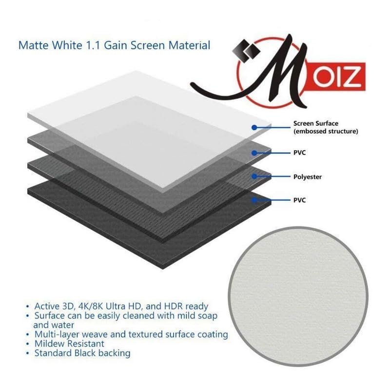 MOIZ 150 inch Wall Type Pull Down Spring Action Projector Screen, Size: - 10 Ft. (Width) x 8 Ft. (Height), in Imported High Gain Fabric, No Autolock/Instalock Mechanism UHD, Active 3D and HDR Ready - Image 3