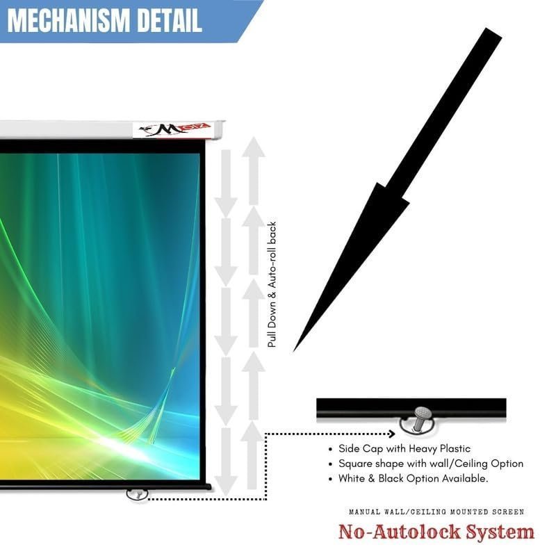 MOIZ 4x4 Feet Imported Fabric Wall Type Pull Down Screen Without Auto Lock Mechanism with 1080P, 3D and 4K Technology Ratio-1:1 -(4ft (W) x 4ft (H)),(White) - Image 5