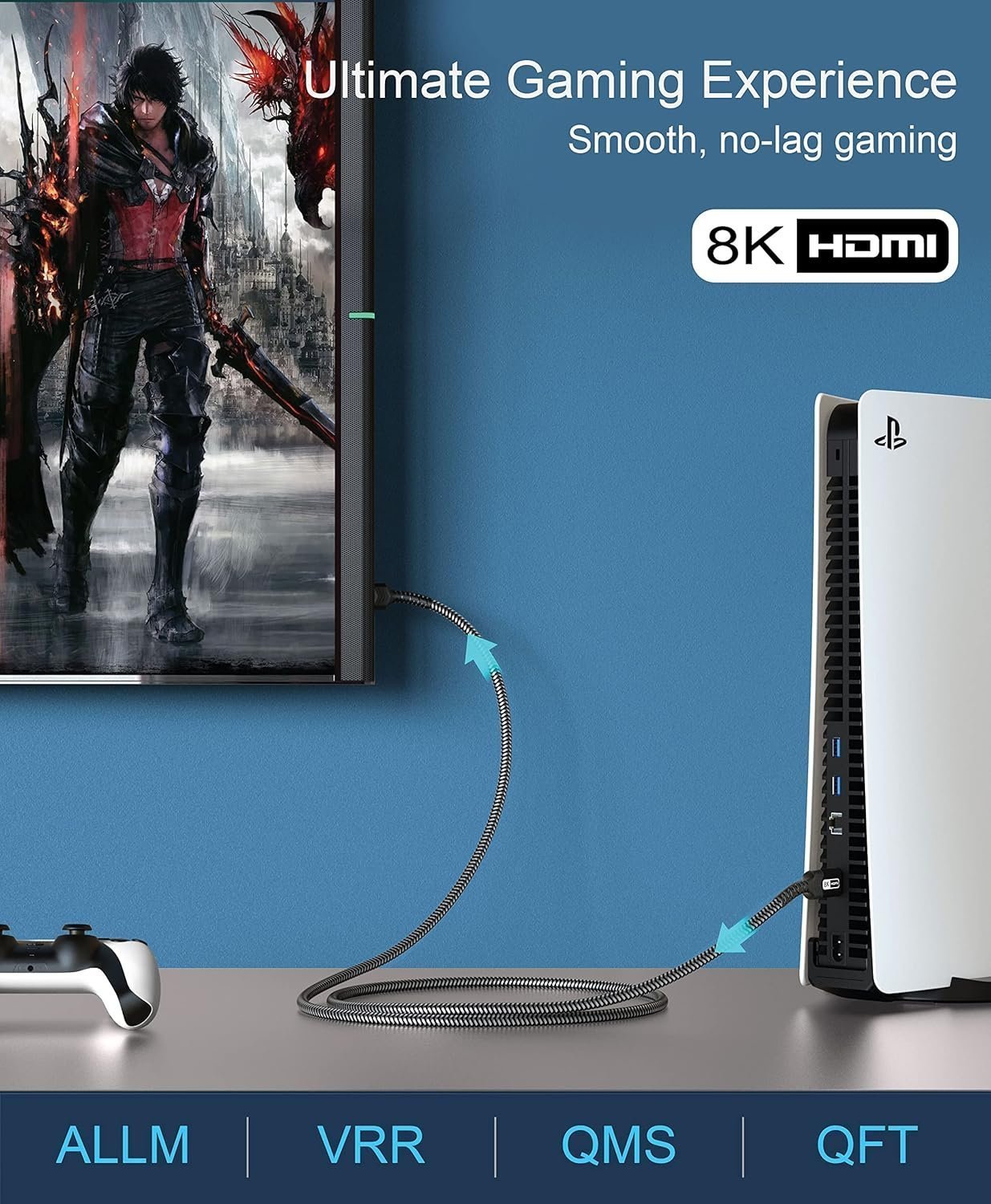 BlueRigger Ultra Series 8K HDMI to HDMI Cable with 48Gbps Speed, (10 Feet / 3 Meters) Supports 8K@60HZ, 4K@120HZ, 1080p FullHD, UHD/Ultra HD, 3D, High Speed with Ethernet, eARC, PS4, Xbox, HDTV - Image 2